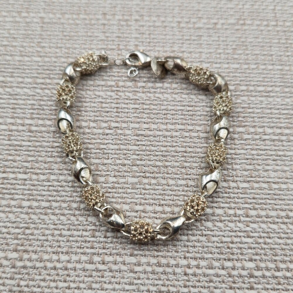 7.5 Inch Silver Plated Over Copper Fancy Link Chain Bracelet A6470